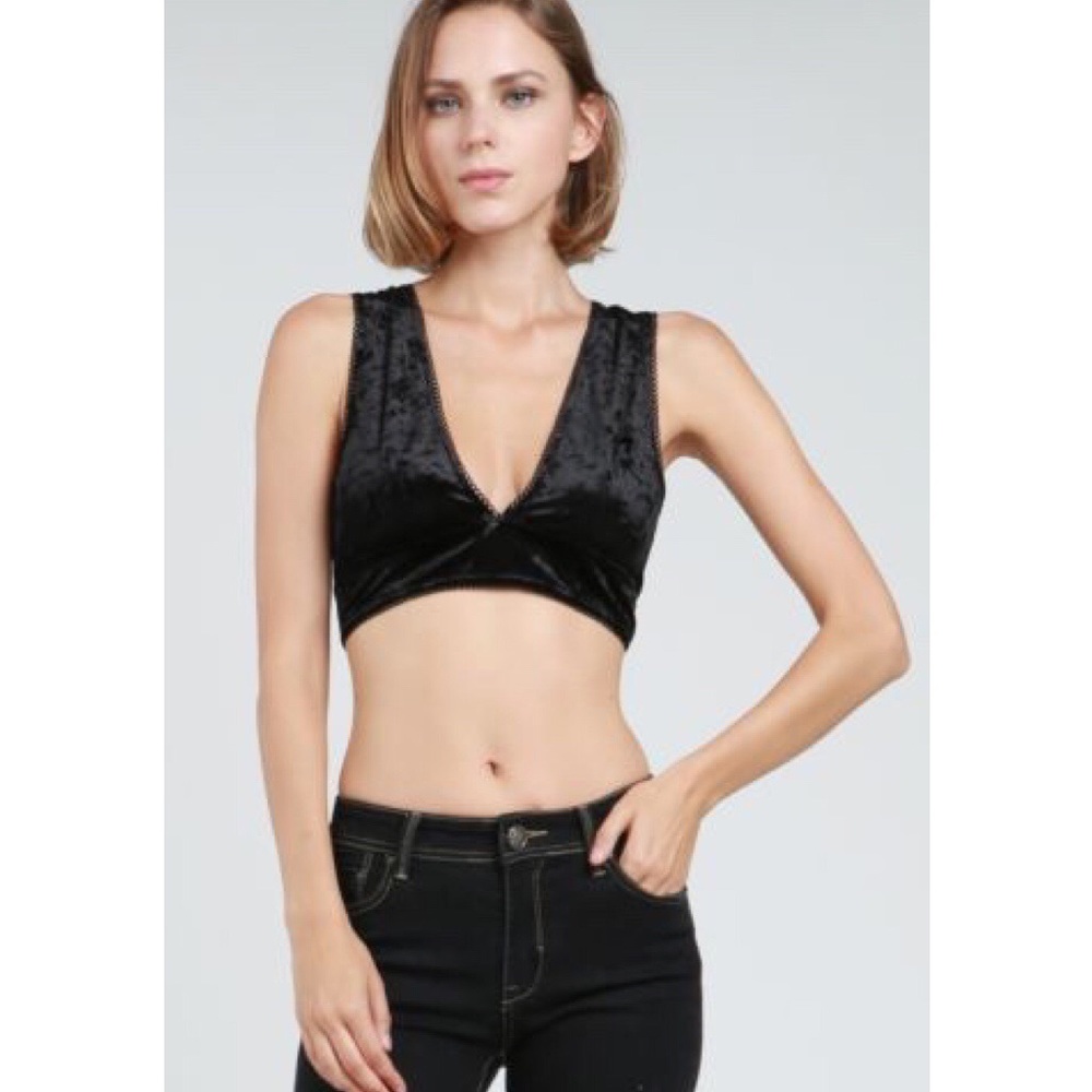 POL Velvet Open Back V Neck Bralette